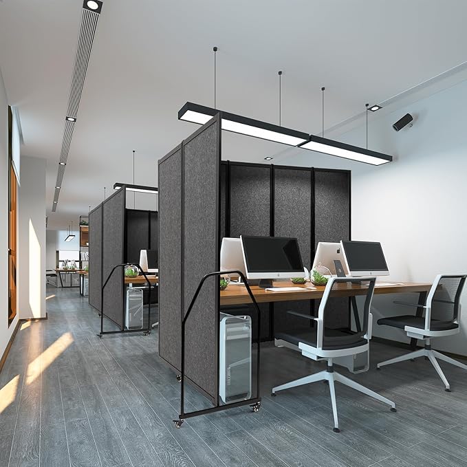 Artigwall Folding Privacy Screens Freestanding partition with Wheels and arms Portable dividers for Medical Hospital Offices 5 Panel, Dark Gray