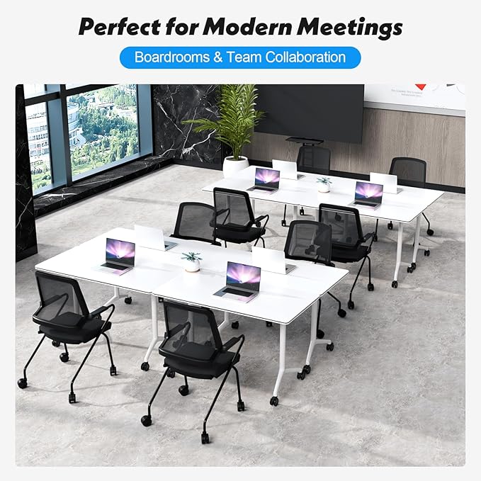 Goakwwuz Conference Room Table, Folding Conference Tables,Thicken Grey Tabletop,Flip Top Wooden Seminar Meeting Room Table for Conference Room Offices (10, White, 55.1”)