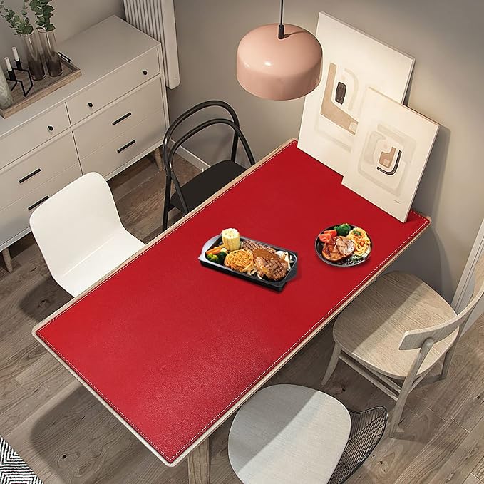 ZORESYN Conference Table Pads (66.9" x 27.6") - PU Leather Extended Large Mousepad Desk Mat - Nonslip Base and Waterproof Desktop Writing Pad Mouse Mat (Red)