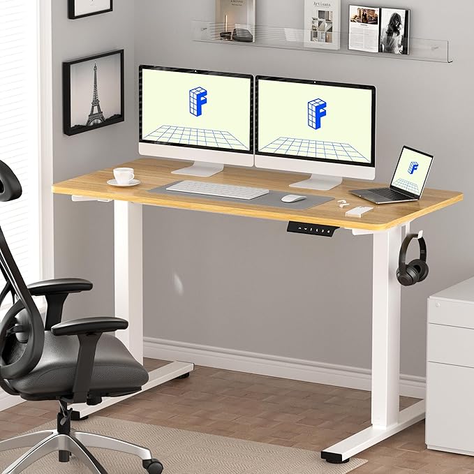 FLEXISPOT EN1 One-Piece Standing Desk with 1-Inch Thick Seamless Desktop, 60"x24" Electric Height Adjustable Desk for Home Office, Multi-Monitor Setups & Easy Assembly, Maple
