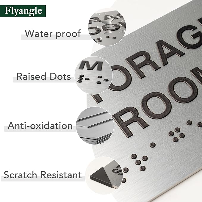 Office Signs for Business and Office, ADA Signs with Raised Text & Grade 2 Braille, Easy Installation with Adhesive Pad – Brushed Aluminum/Silver