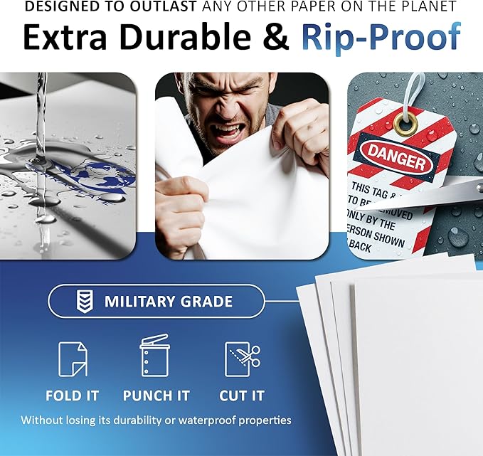 TerraSlate Waterproof Paper, 5 MIL 8.5” x 11”, Laser Printer & Copy Machine Compatible, Durable & Rain/Weather-Proof Copy Paper, White Paper (50 Sheets)