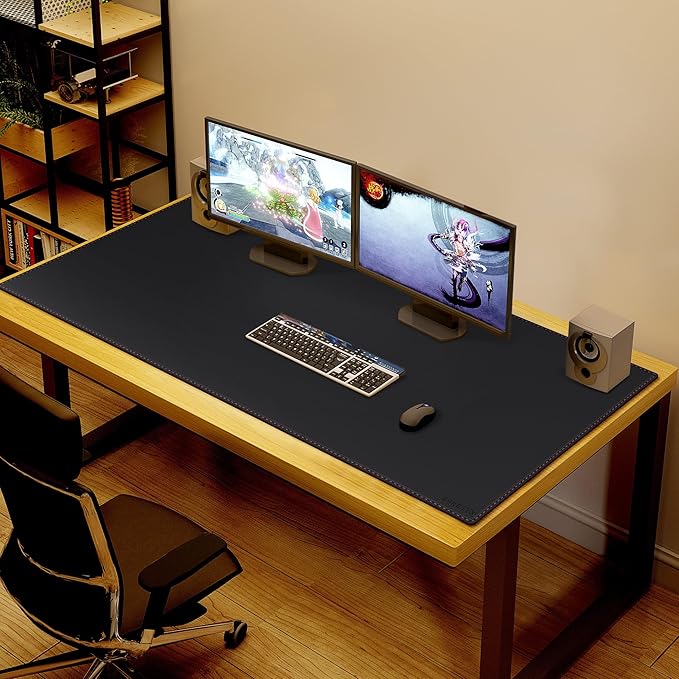 ZORESYN 59.1"x27.6" Leather Desk Pad Protector, Large Mouse Pad, Executive Computer Office Desk Mat, Non-Slip PU Leather Desk Blotter, Waterproof Desk Writing Pad for Office and Home (Black)