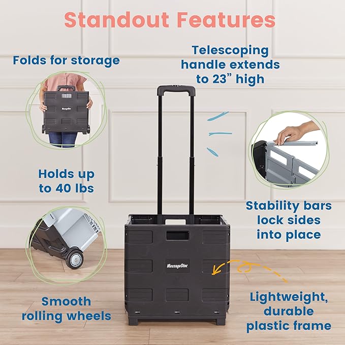 ECR4Kids Universal Rolling Cart with Canvas Organizer Bag, Mobile Storage, Chocolate/Sand