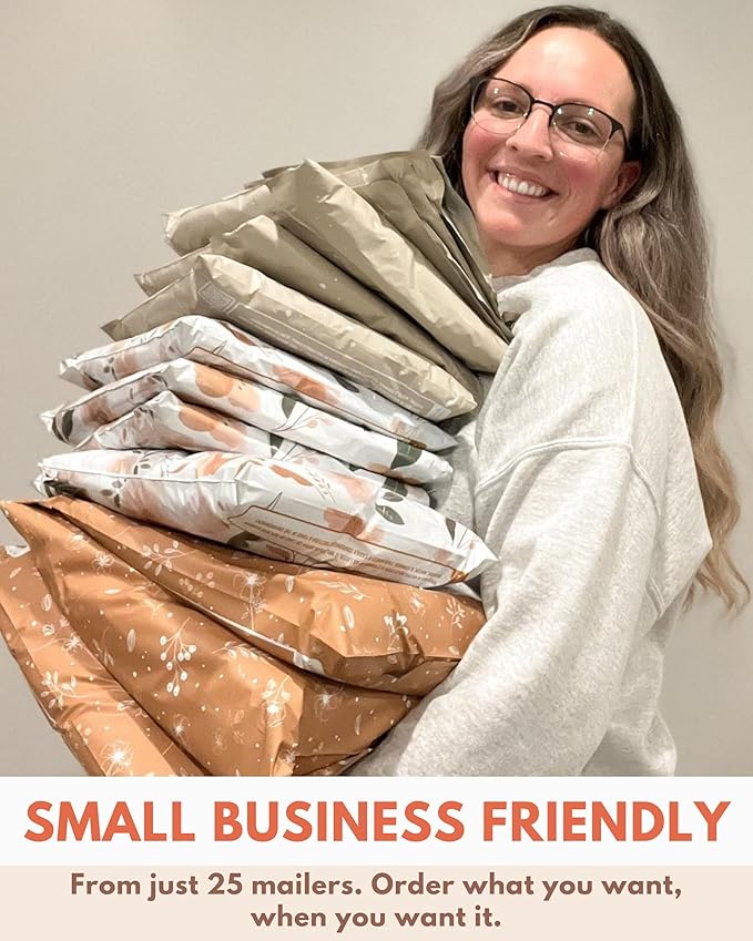 Poly Mailers 12x15.5 Inch - 100 pack Biodegradable Shipping Bags for Clothes and Large Items - Impack Self-Seal Waterproof Thick Mailing Envelope for Accessories & Clothing - Floral Chestnut