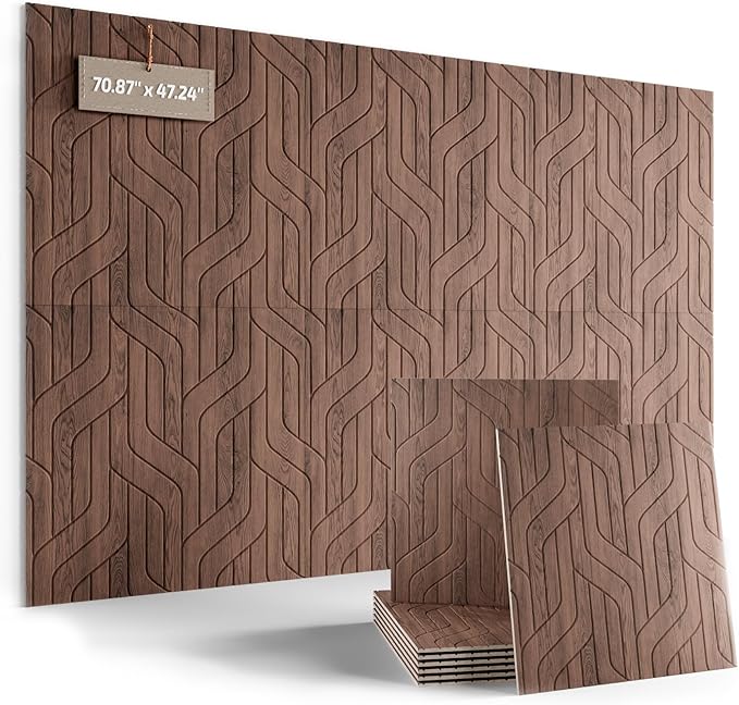 Fluxynara Large Felt Bulletin Board,Cork Board Alternative 70.87'' x 47.24'' Art Acoustical Wall Panels-6 Pack with 60 Adhesive Tabs,for Recording Studio/Home Offices-Walnut/Artistic