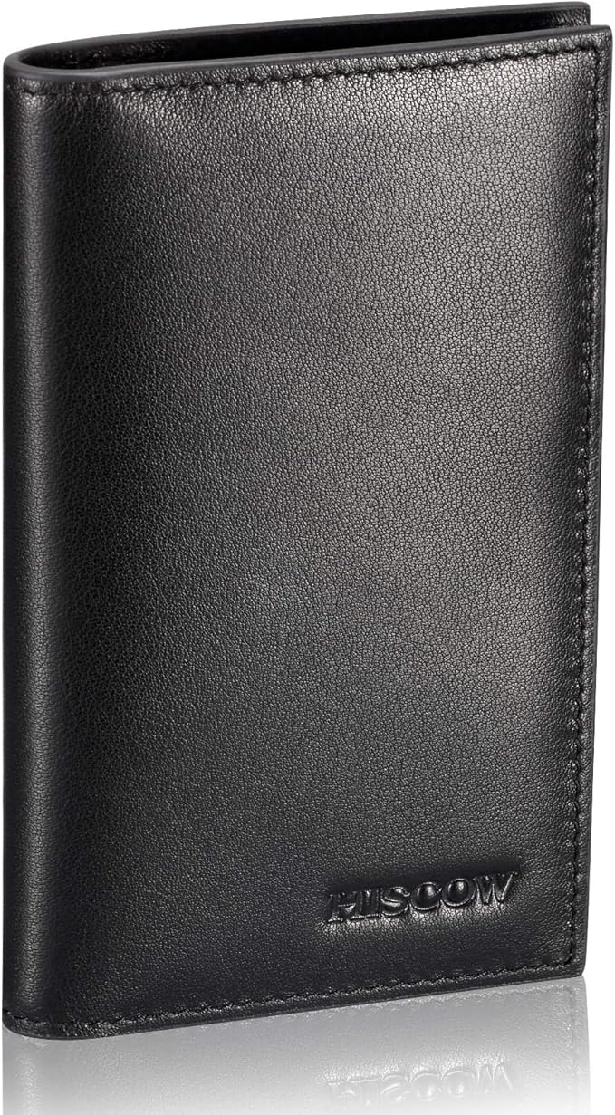 Slim Leather Credit Card Holder for Men & Women 8cc, Italian Calfskin (Black)