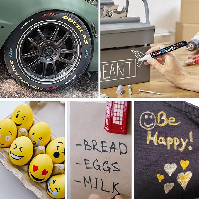 Overseas Black Paint Pens Paint Markers - Permanent Acrylic Markers 12 Pack, Water-Based, Quick Dry, Waterproof Marker Pen for Rock, Wood, Plastic, Metal, Canvas, Glass, Fabric, Mugs. Medium Tip