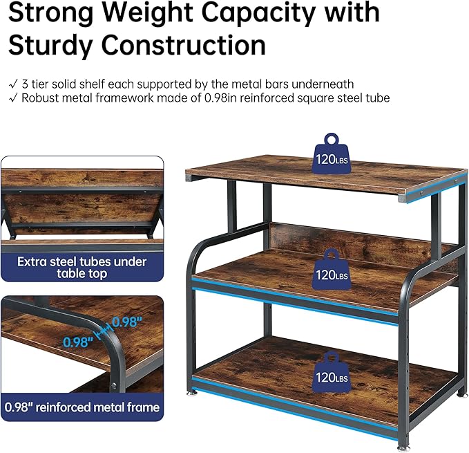 Fannova 32.3" Wide Extra Large Printer Stand, 3 Tier Printer Table with Adjustable Storage Shelf, Rolling Printer Cart with Industrial Wheels for Home Office, Rustic Brown