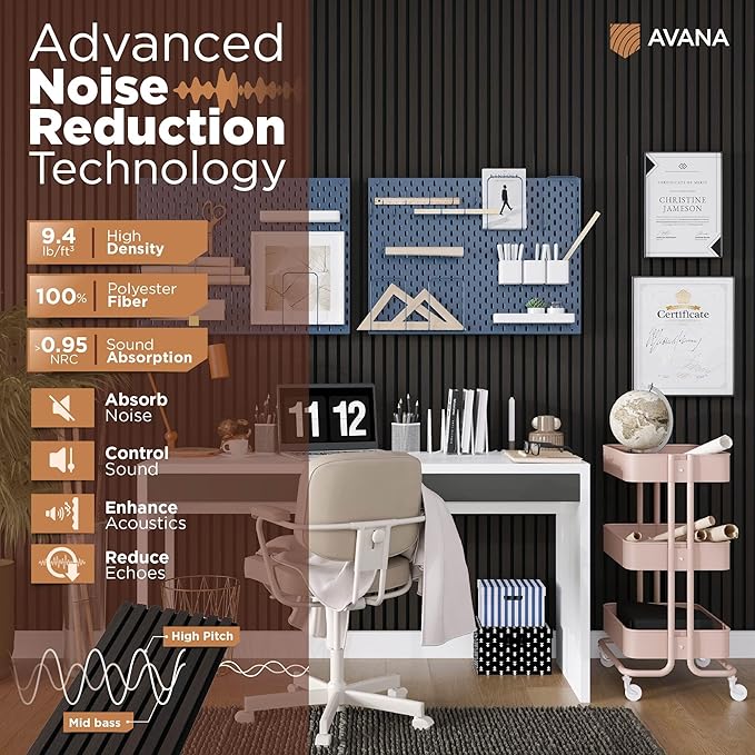Avana Acoustic Wood Wall Panels – 94.4 X 12.6 Inch Smoke Oak Acoustic Panels 4 PCs – Wall Panels For Interior Wall Decor For Homes, Offices, Studios – Sturdy And Durable Wood Panels For Wall