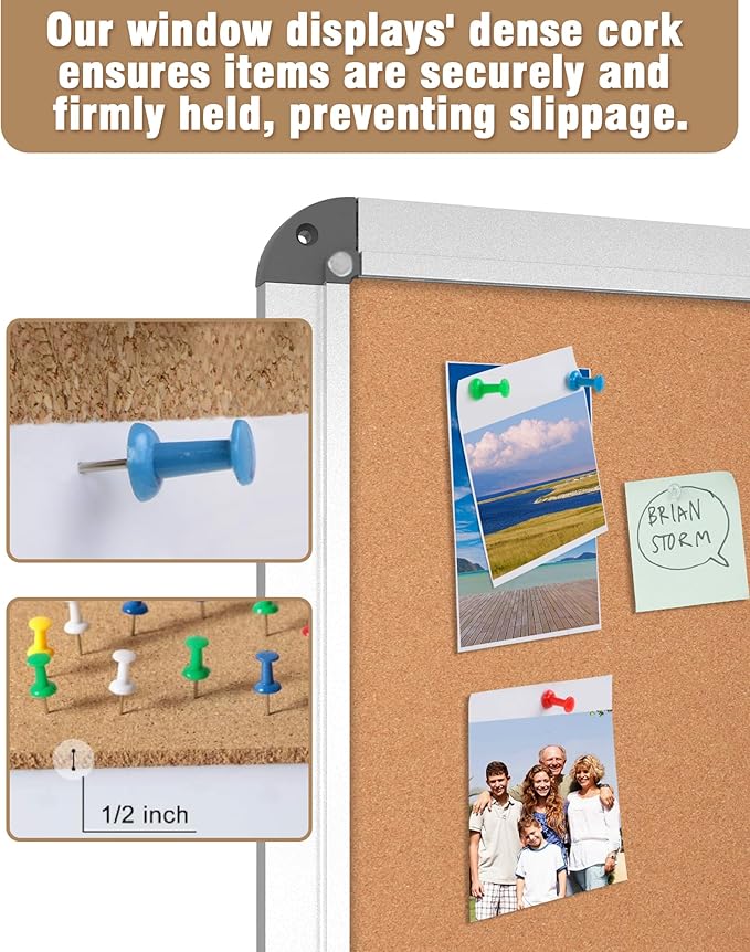 Mifuro 28"x26" Enclosed Bulletin Board, Lockable Weather-Resistant Aluminum Cork Noticeboard for School & Office, Silver Frame w/Cork