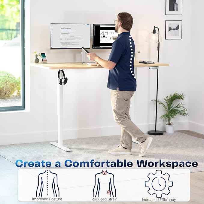 VIVO Electric 71 x 36 in Standing Desk, Memory Height Adjustment, 1B Series, Holds 220 lbs, Light Wood Top White Frame, DESK-KIT-1W7C-36