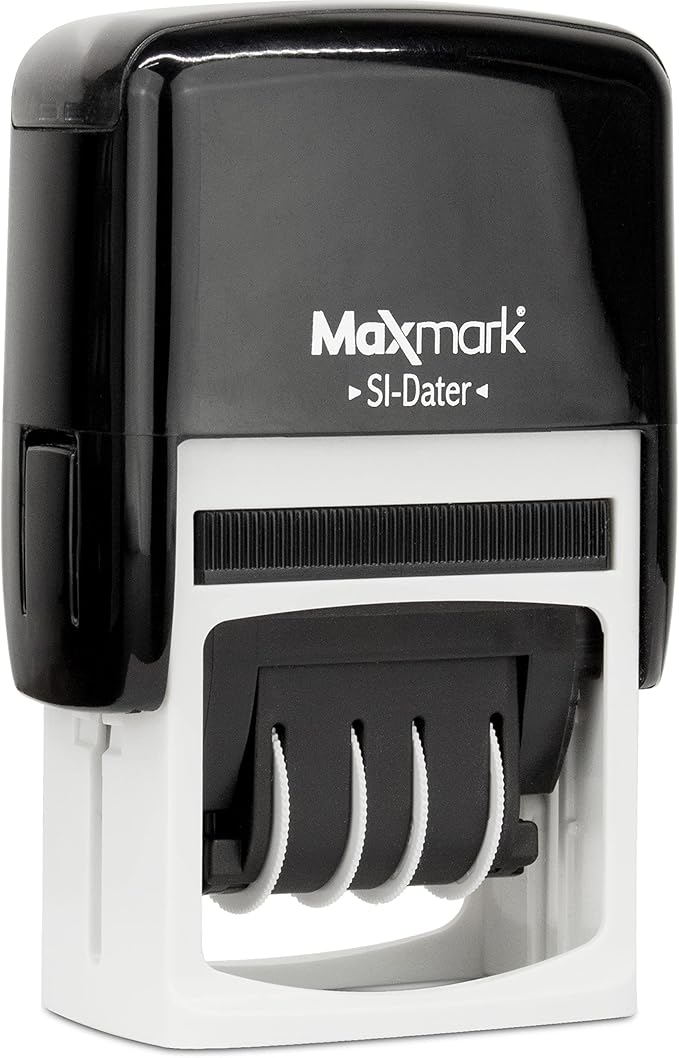 MaxMark Office Self Inking Date Stamp with Phrase Entered - Black Ink