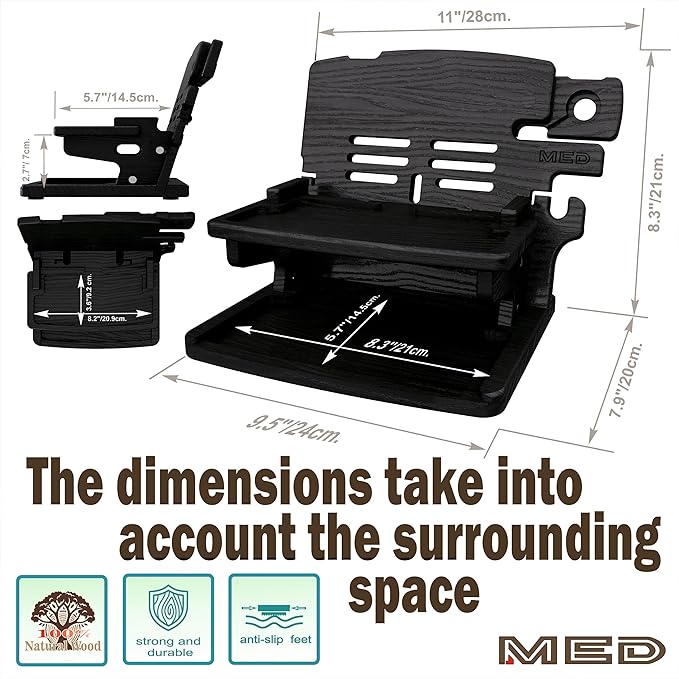 MED Wood Phone Docking Station – Nightstand Desk Organizer for Phone, Watch, Wallet & Tablet – Gift for Men, Husband, Dad & Women – Wooden Charging Stand (Black, Model 2)