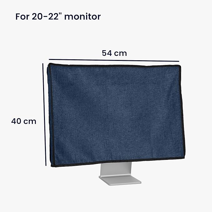 kwmobile Dust Cover for 20-22" Monitor - Linen Monitor Display Protector - Protect Your Computer Screen - Blue Grey
