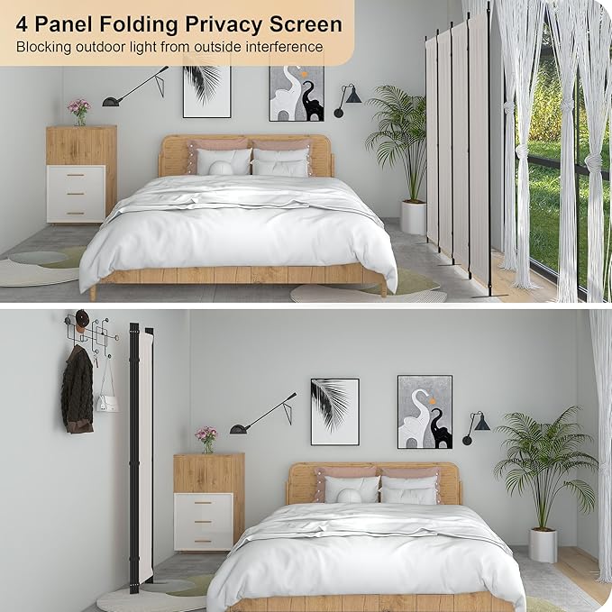 Kecreque Room Divider 4 Panel Partition Room Dividers & Folding Privacy Screens w/ 3 Metal Feet,88" W Portable Wall Doubles as a Dressing Screen Wall Divider for Office Bedroom Children's Room,White