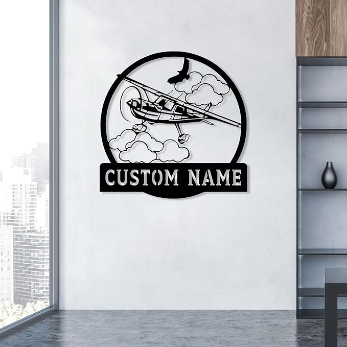 Personalized Metal Airplane Wall Art, Airplane Name Sign, Customized Pilot Name Sign, Airplane Hangar Sign Decor, Aviation Home Office Decor, Large Outdoor Decor, Pilot Gifts, Aircraft Lovers Gift
