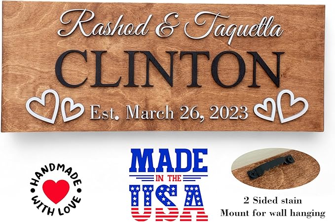 Custom Family Name Sign | Personalized Wooden Wedding Gift | Rustic Last Name Wood Plaque | Established Date Sign |Аnniversаrу (Clinton Style)