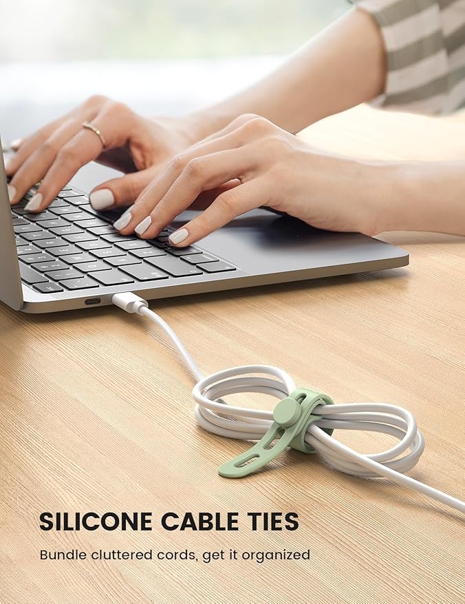 Lamicall 20Pack Silicone Cable Ties Cord Organizer - [4 Adjustable Holes] Multi Color Elastic Reusable Cord Wraps Management, Home Organizer Ties for Phone Charger Electrical Cable, Travel Essentials