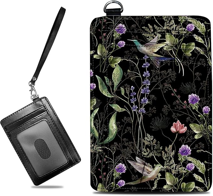 BWEGRHE Small Travel Wallets, Wild Flower Hummingbird Slim Minimalist Front Pocket Wallet with Wristlet, RFID Blocking PU Leather Credit Card Holder with ID Window Change Purse for Men Women