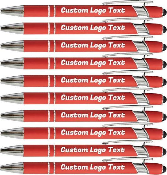 HEYZARDA Personalized Pens with Name Text Logo Custom Ballpoint Pen for Business Office Events with Stylus for Touchscreen 50 Pcs Red
