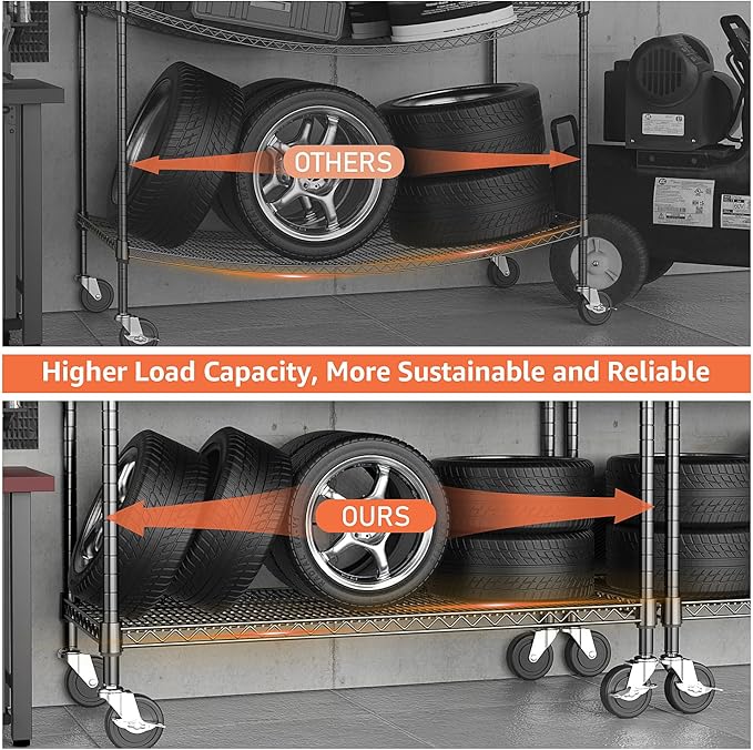 M MZG 4 Tiers Storage Shelves Load 1400LBS, Metal Shelving Wire Metal Shelving Unit Shelves for Storage Adjustable Garage Shelving for Pantry Kitchen Garage Black 17.7" D x 47.3" W x 62.7" H