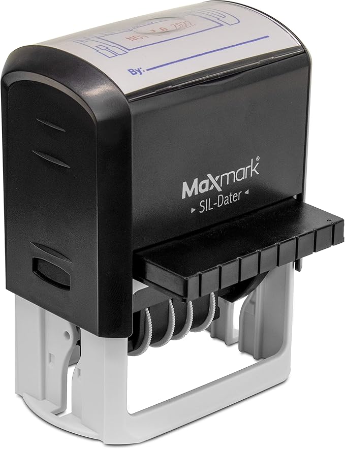 MaxMark Large Self-Inking Rubber Date Office Stamp with Deposited Phrase & Date - Blue Ink, 12-Year Band - Style 5