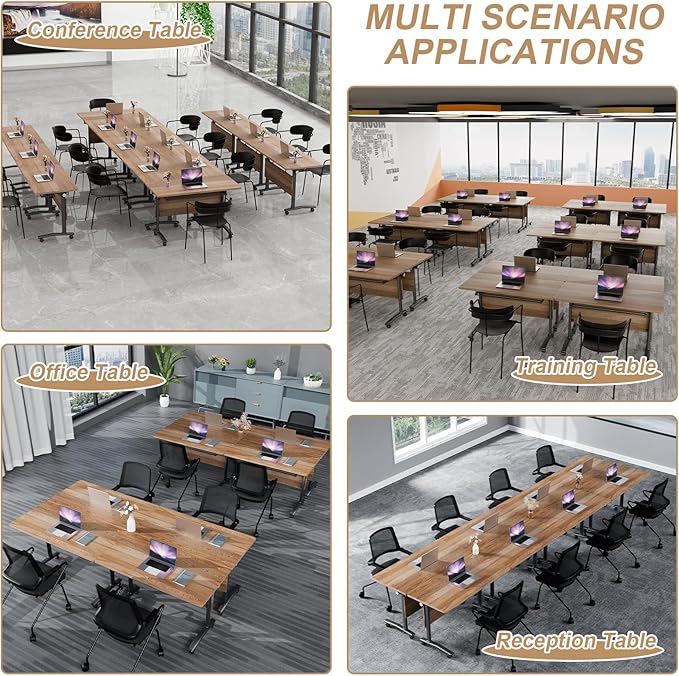 Conference Table Flip Top Mobile Conference Room Tables,Folding Conference Table with Wheels,Large Meeting Training Seminar Table Saving Space for Office Classroom(2B,47.2'')