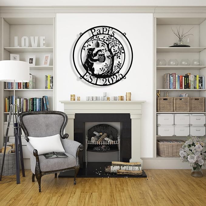Custom Bear Metal Sign, Custom Bear Metal Wall Art Decor, Personalized Last Name Signs for Home, Rustic Farmhouse Black Wall Decor for Cabin, Bedroom, Living Room, Porch