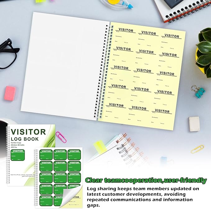 1 Pack Visitor Badges with Carbon Copy Visitor Stickers Letter Size Visitor Log Book Protecting Privacy Pages Register Book Business Guest Name tag for School Clinics Church-225 Badges 30 Memo Pages