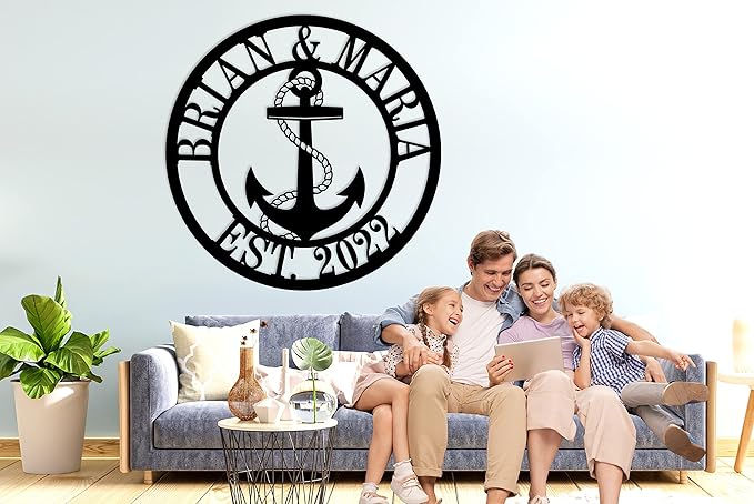 Personalized Nautical Decor, Custom Metal Sign, Anchor Family Name Sign,Nautical Wall Decor, Anchor Custom Name and Date Metal Sign