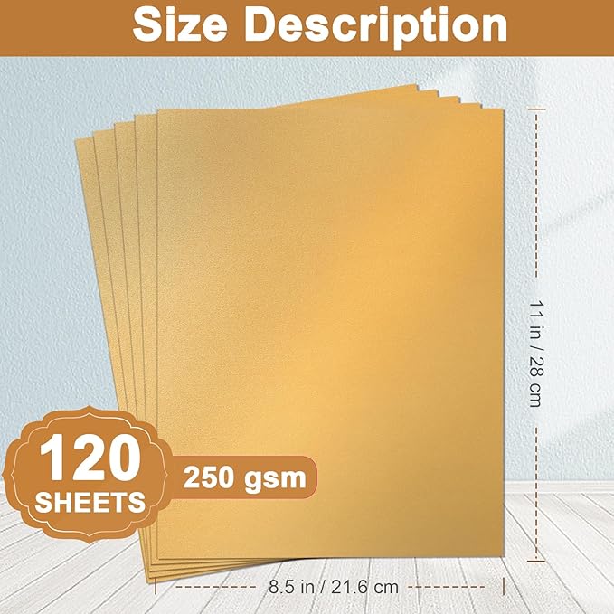 Silunkia 120 Sheets Gold Shimmer Cardstock 8.5 x 11 Metallic Paper, 250gsm/92lb Thick Paper Card Stock for Birthday Decorations, DIY Cards Making, Greeting Cards, Wedding Invitations, School Crafting