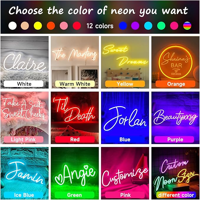Custom Neon Sign for Wall Decor, Neon Sign Customizable Personalized LED Neon Name Sign Bedroom Decor Dimmable Neon Light Sign for Teen Room Wedding Birthday Party Bar Business Logo Signs