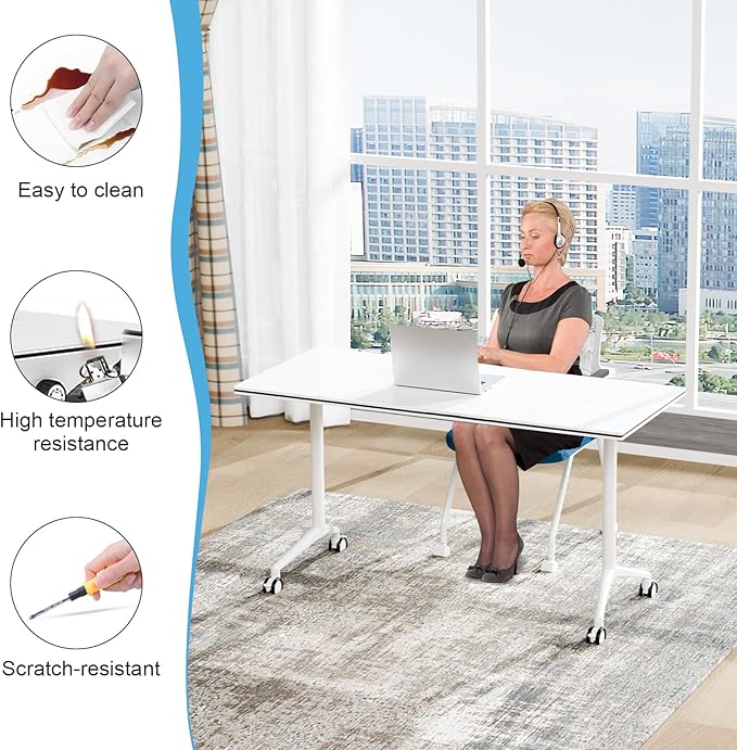 Conference Table,55.1''Folding Conference Room Table for 4-12 People,Mobile Flip Top MeetingTraining Table with Different Coulor and Styles for Offices, Classrooms,Meeting Room (8, 47.2 A)