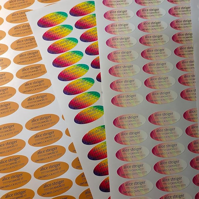 Made in USA Custom Return Address Stickers Labels Customized Mailing Label for Envelopes, Personalized Self Adhesive Flat Sheet Oval Labels