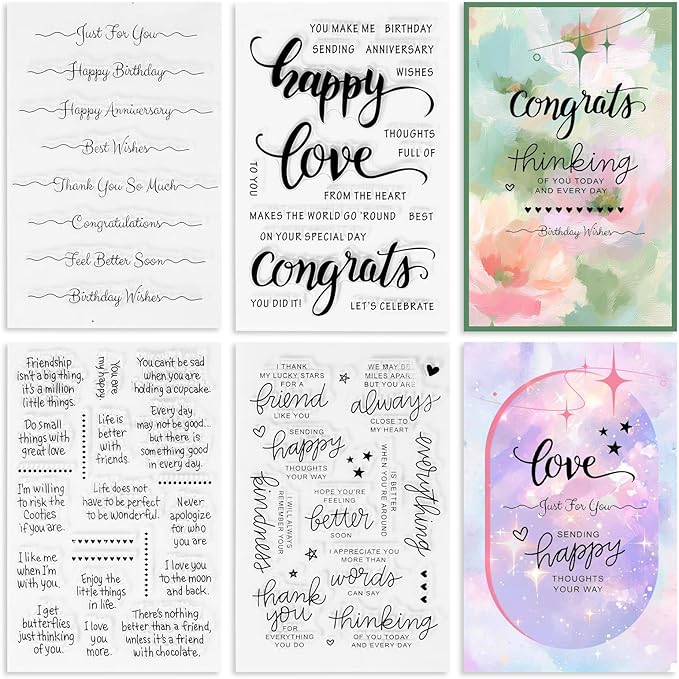 UCEC 4 Sheets Words Clear Stamps in Classic for Card Making Silicone Stamp with Scripture Greeting Words Pattern for Valentines Holiday Birthday Card and Scrapbooking Journal, Christmas Stamps
