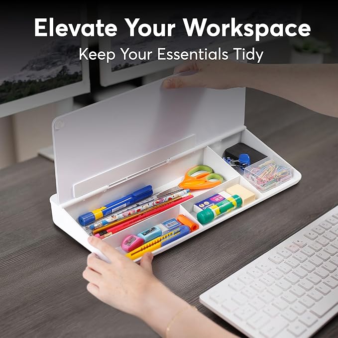HURUC Small Glass Desktop Whiteboard with Storage,15.3"x7.08"x2.16" inch Desk White Board with Markers & Duster, Desktop Dry Erase Board, Desk Buddy Organizer for Home, Office, School (White)