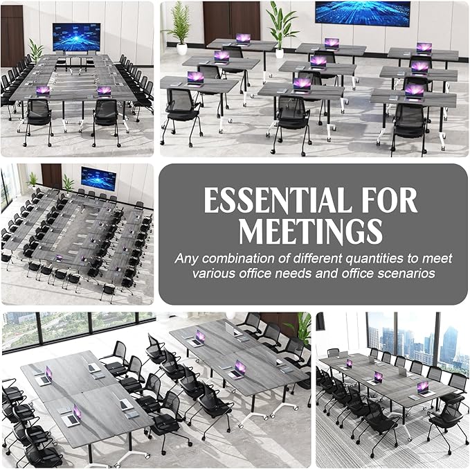 Conference Table,55.1''Folding Conference Room Table for 4-12 People,Mobile Flip Top MeetingTraining Table with Different Coulor and Styles for Offices, Classrooms,Meeting Room (4, 70.8''F)