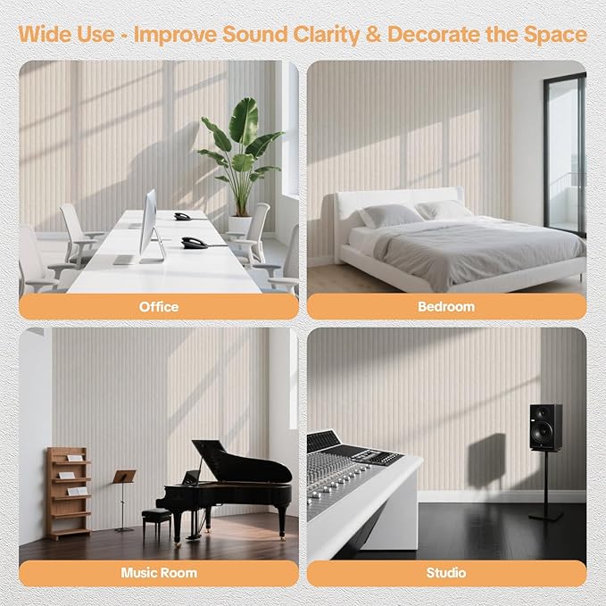 Tao.space 6 Pack Acoustic Panels 3D Wave Sound Proof Foam for Walls, 47.2"x11.8" Self-Adhesive Sound Absorbing Panels for Noise Reduction in Home Office & Studio, Decorative Wall Tiles (Camel)