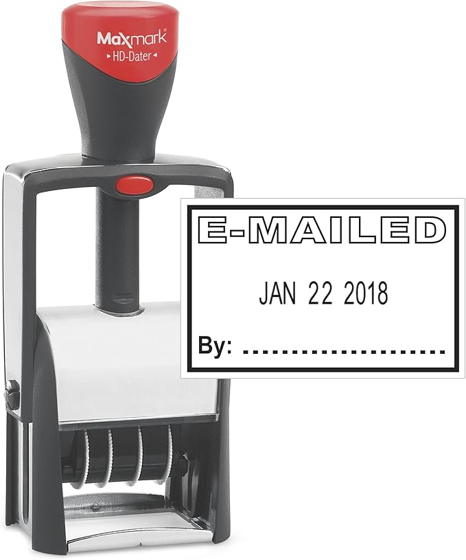 MaxMark Heavy Duty Self Inking Date Stamp with Phrase E-Mailed - Black Ink