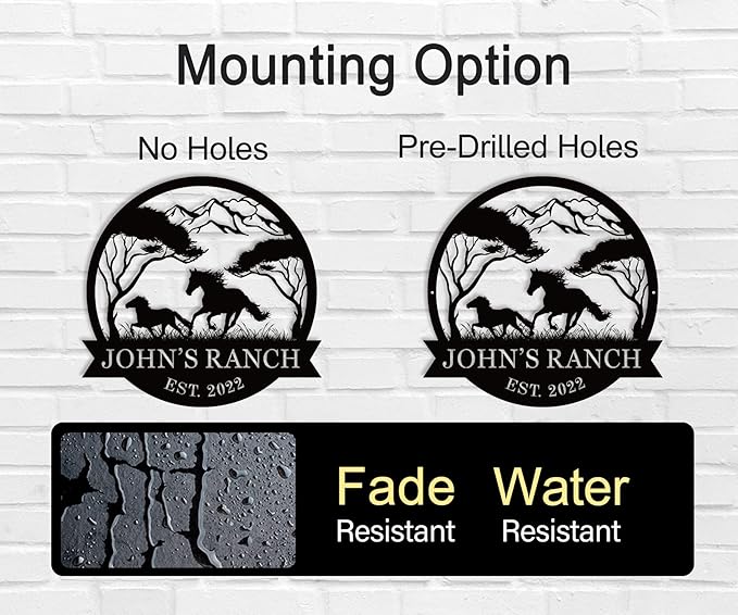 efcustomgifts Personalized Horse Ranch Metal Signs,Horse Signs for Barn, Custom Horse Farm Name Sign, Rustic Farmhouse Wall Decor, Custom Horse Entryway Sign farmhouse Gift