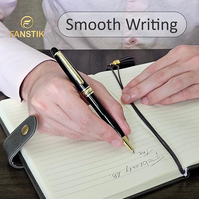 FANSTIK Customized BallPoint pen with name (MADE IN USA), stainless steel, black and gold, luxury engraved pen personalized for men and for women. (BallPoint Black-Gold)