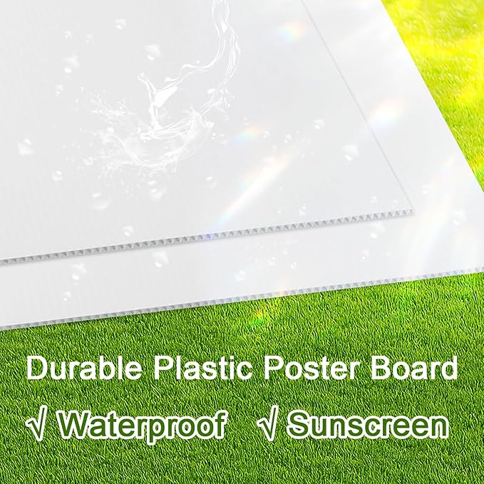 Poster Board 24" x 36", 5 Pack White Corrugated Plastic Board, 3/16 Inches Thick Double-sided Poster Sheets for School Projects, Craft, Art