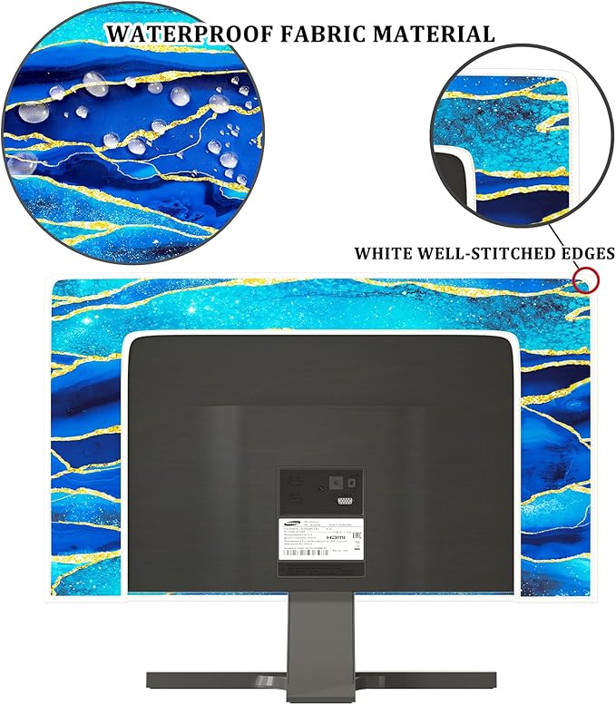 Baocicco Royal Blue Marble Waterproof TV Cover 58, 59, 60 Inch Creative Design Monitor Accessories Laptop TV LCD Screen Television Decoration for Tablet LED LCD OLED TVs Decorations