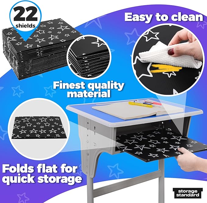 22-Pack Desk Dividers for Students - Star, Durable & Waterproof Plastic Study Carrel Divider, Classroom Folders Teacher Supplies, Easy-to-Clean Plastic Privacy Shield Folder Boards for Student Desks