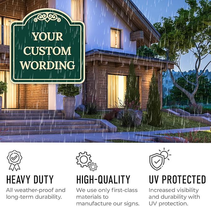 Custom Decorative Sign, Personalized Metal Sign for Business, Driveway, Home, Airbnb, Office Door Plaque,Green Background, 18x18 Inches, ACM, Fade Resistant, Made in USA