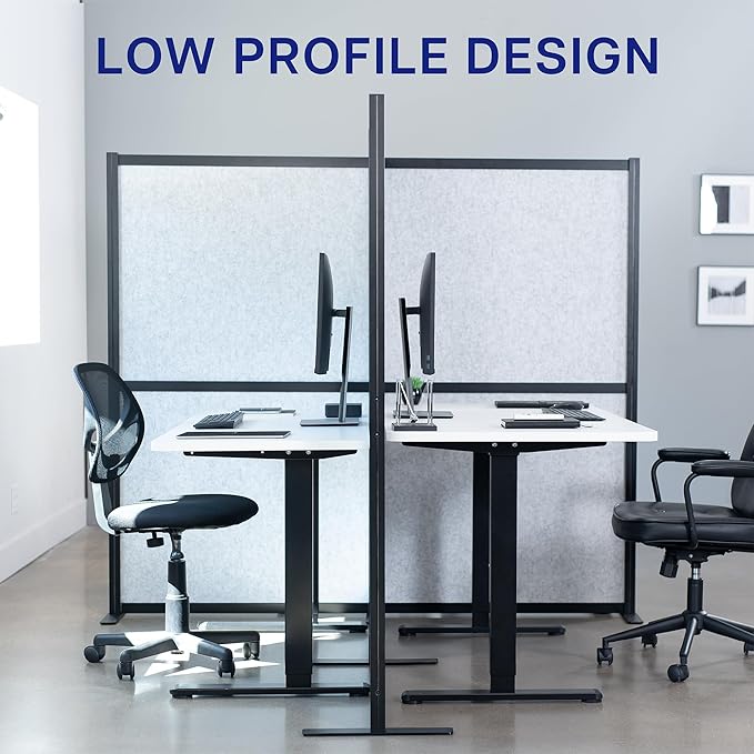 VIVO T-Shape Modular Corner Wall System, 4 Panels, Modern Professional Office Cubicle Dividers, Freestanding Privacy Screen, 66 inches High, Light Gray, Black Frame, PP-MWS63B-T