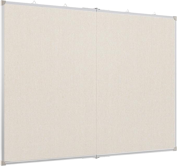AMUSIGHT Double-Sided Large Cork Board with Linen, 60" x 40" Foldable Hanging Aluminum Framed Bulletin Board, Vision Board Pin Board Corkboards for Walls, Office, School Decor, 20 Pushpins