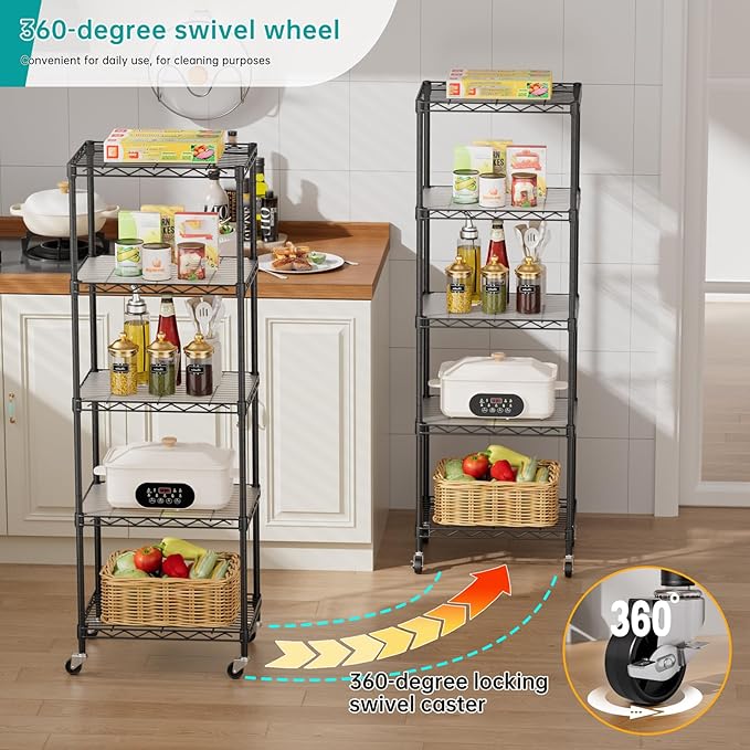 SINGAYE Shelf Closet Wire Shelving：Adjustable Metal Unit for Laundry Room Organization Bathroom Kitchen Home Storage with Wheels Small Pantry Rack Shelves