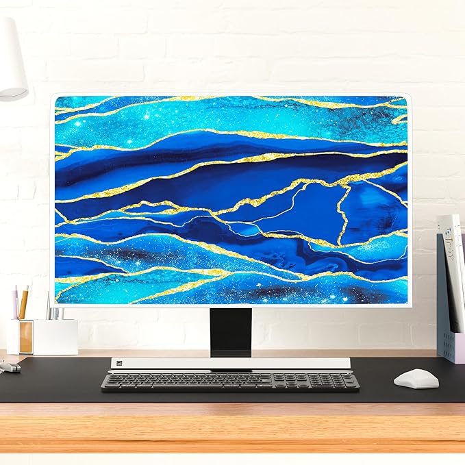 Baocicco Royal Blue Marble Waterproof TV Cover 45, 46, 47, 48 Inch Creative Design Monitor Accessories Laptop TV LCD Screen Television Decoration for Tablet LED LCD OLED TVs Decorations